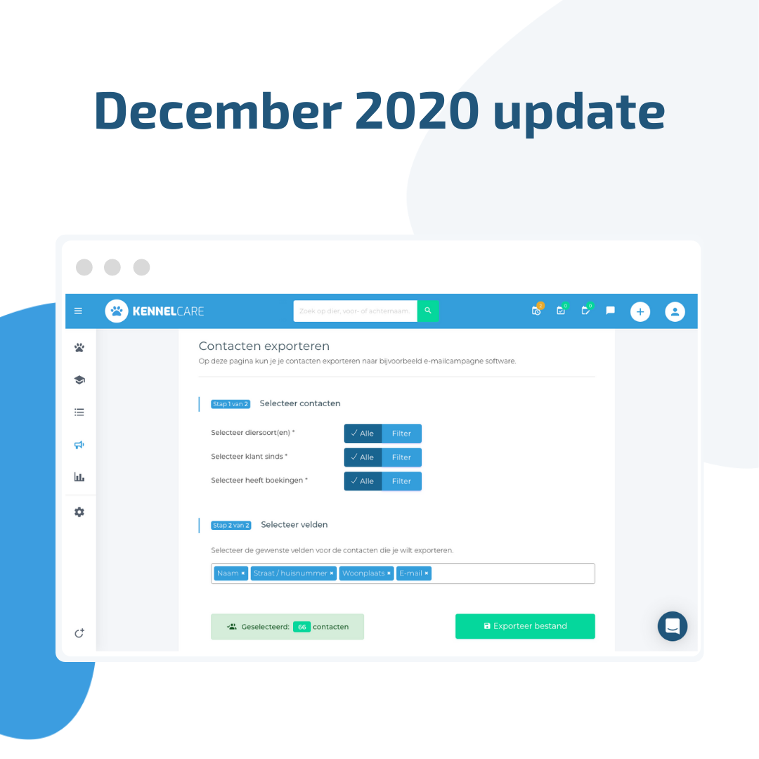 December 2020 update met: Annuleringsverzekering,  periodieke dagopvang (week-/maandfactuur),  iCal agenda’s en handige marketing tools